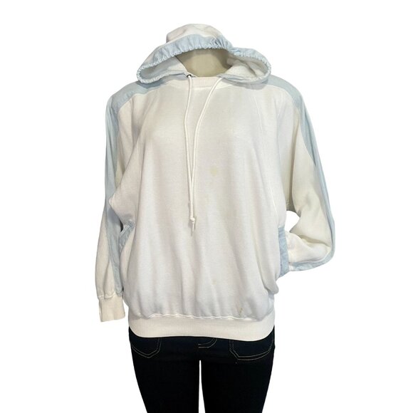 Vintage 1980s Hoodie Sweatshirt by Liz Wear size M white & blue retro fashion. - Picture 2 of 10